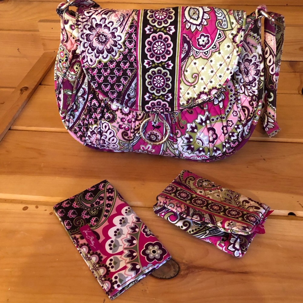 Vera Bradley shoulder bag with matching wallet and checkbook cover.